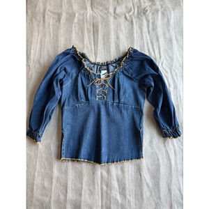 Vintage cottage core twee Y2K denim tie top Helium brand